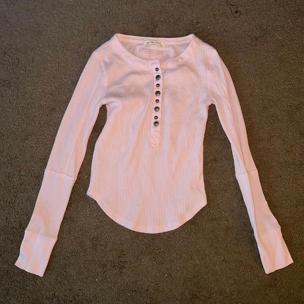 Free People We the Free Pink Long Sleeve Thermal Shirt with Buttons